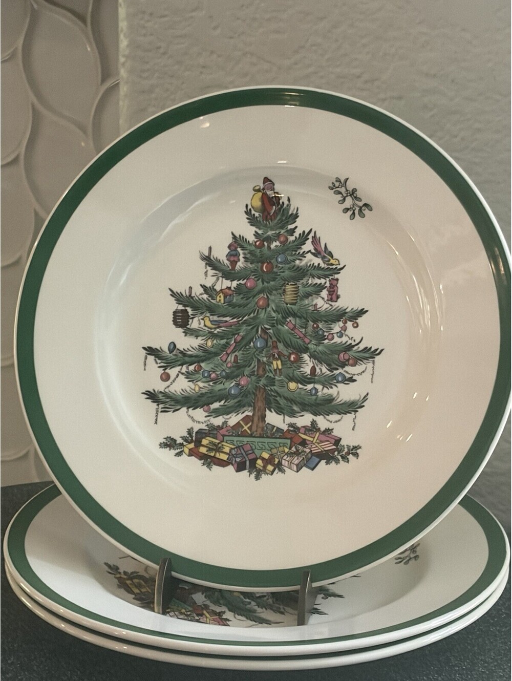 Spode Christmas Tree Salad Plates 7 3/4" Set of 3 Excellent